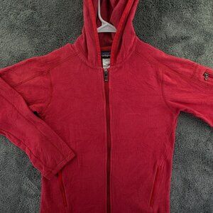 Patagonia Women’s Jacket Adult Fleece Red Hooded Small Full Zip W/ Logo, Pockets